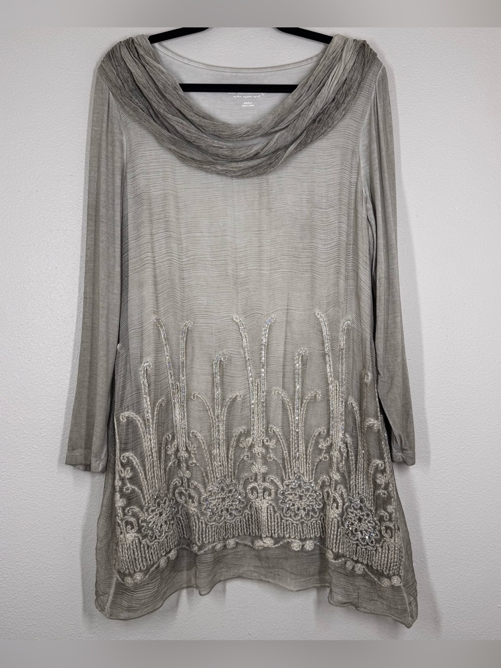 Soft Surroundings 100% Silk Beaux Arts Tunic & Cami Light Gray Chiffon Medium